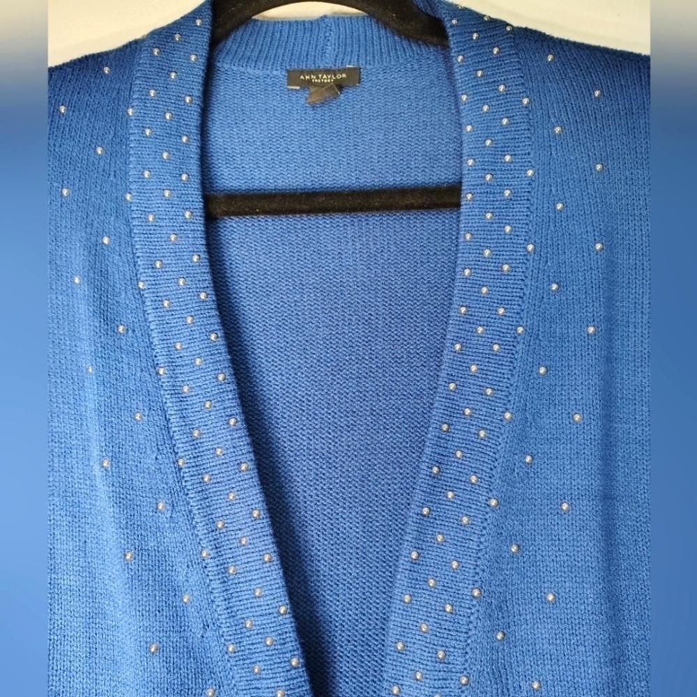 Ann Taylor women's Cardigan knitted,silver studs, oversized cotton blend sz S. - Picture 5 of 16